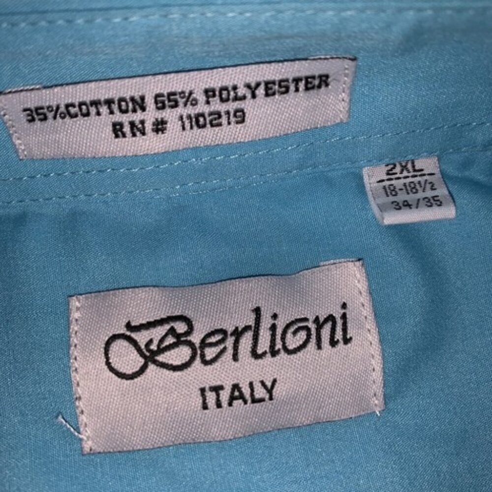 Berlioni Men's Ocean Blue Dress Shirt Button Down 2XL 18-181/2 34/35